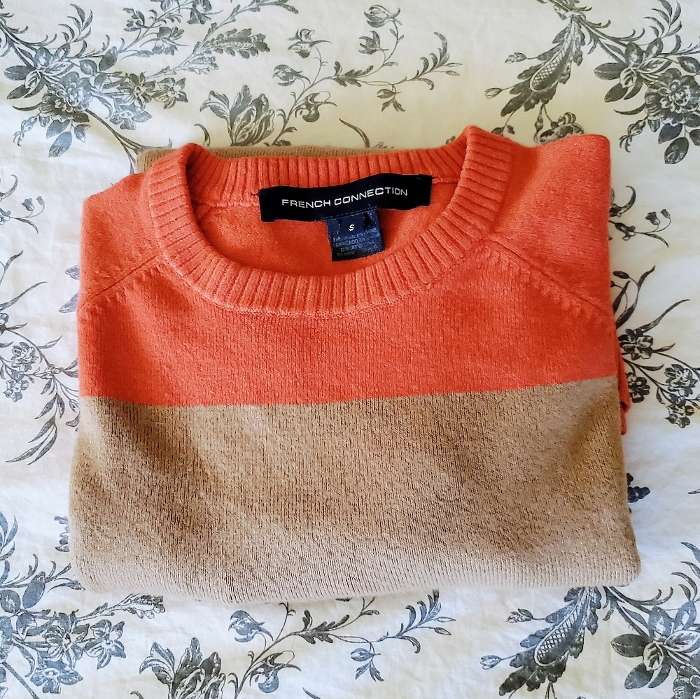 French Connection Color Block Orange Tan Sweater - image 2